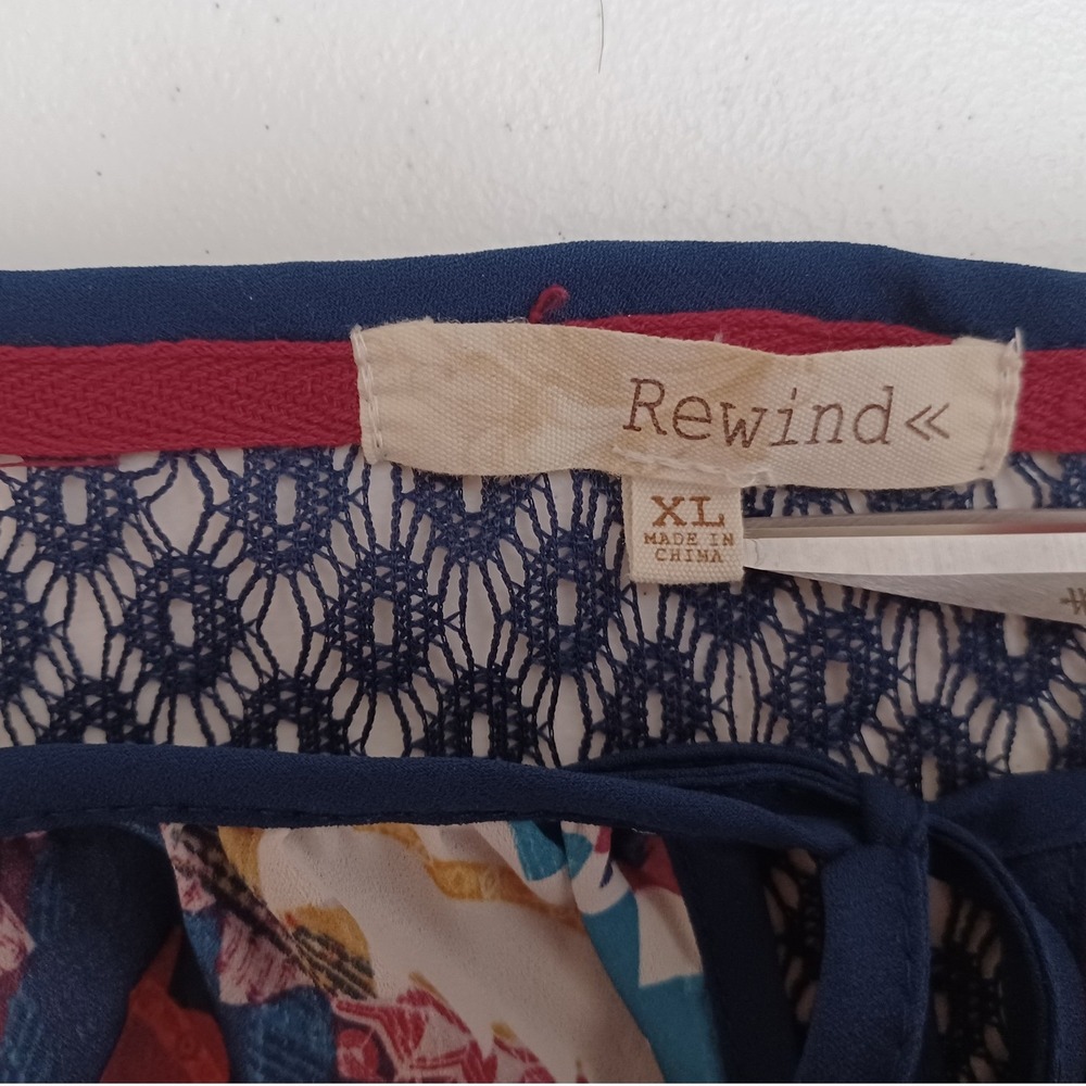 Women's Rewind Blue Sheer w/ Lace South Western Herringbone Hippie/Boho Size XL‎ - Picture 5 of 11